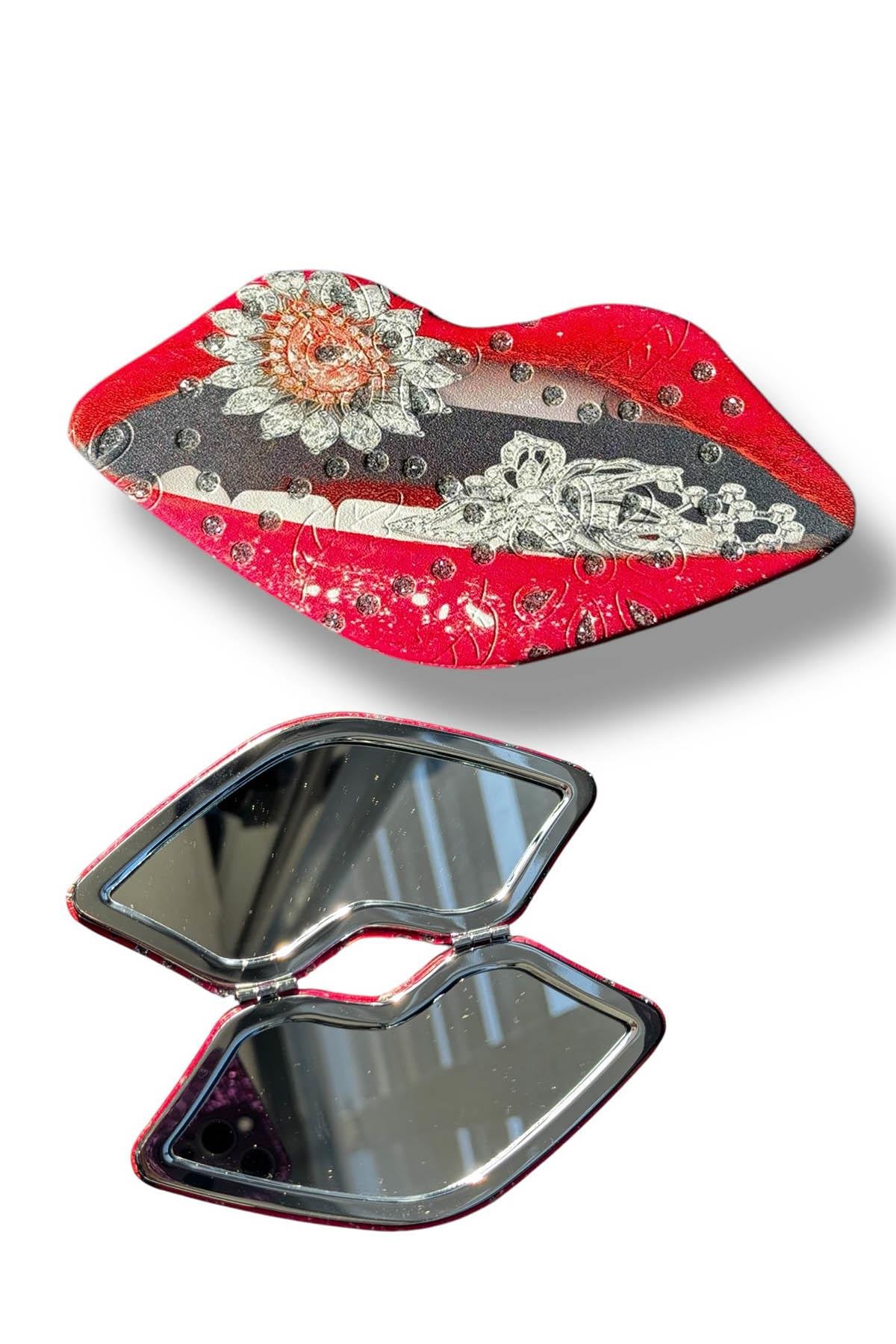 Pembe Renk Dudak Figürlü Cep Aynası