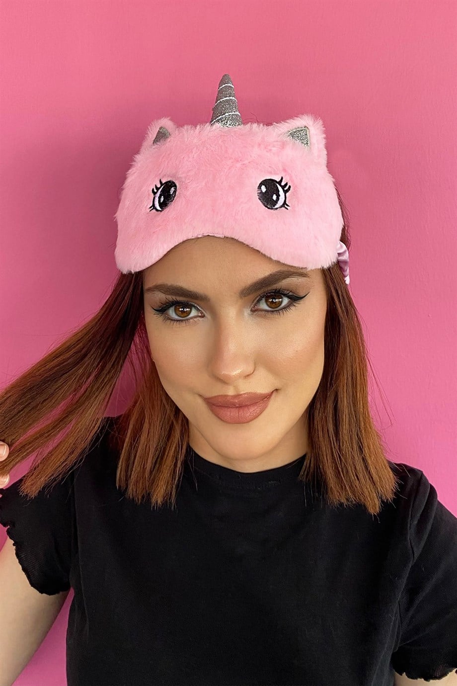 Pembe Renk Göz Figürlü Unicorn Uyku Bandı