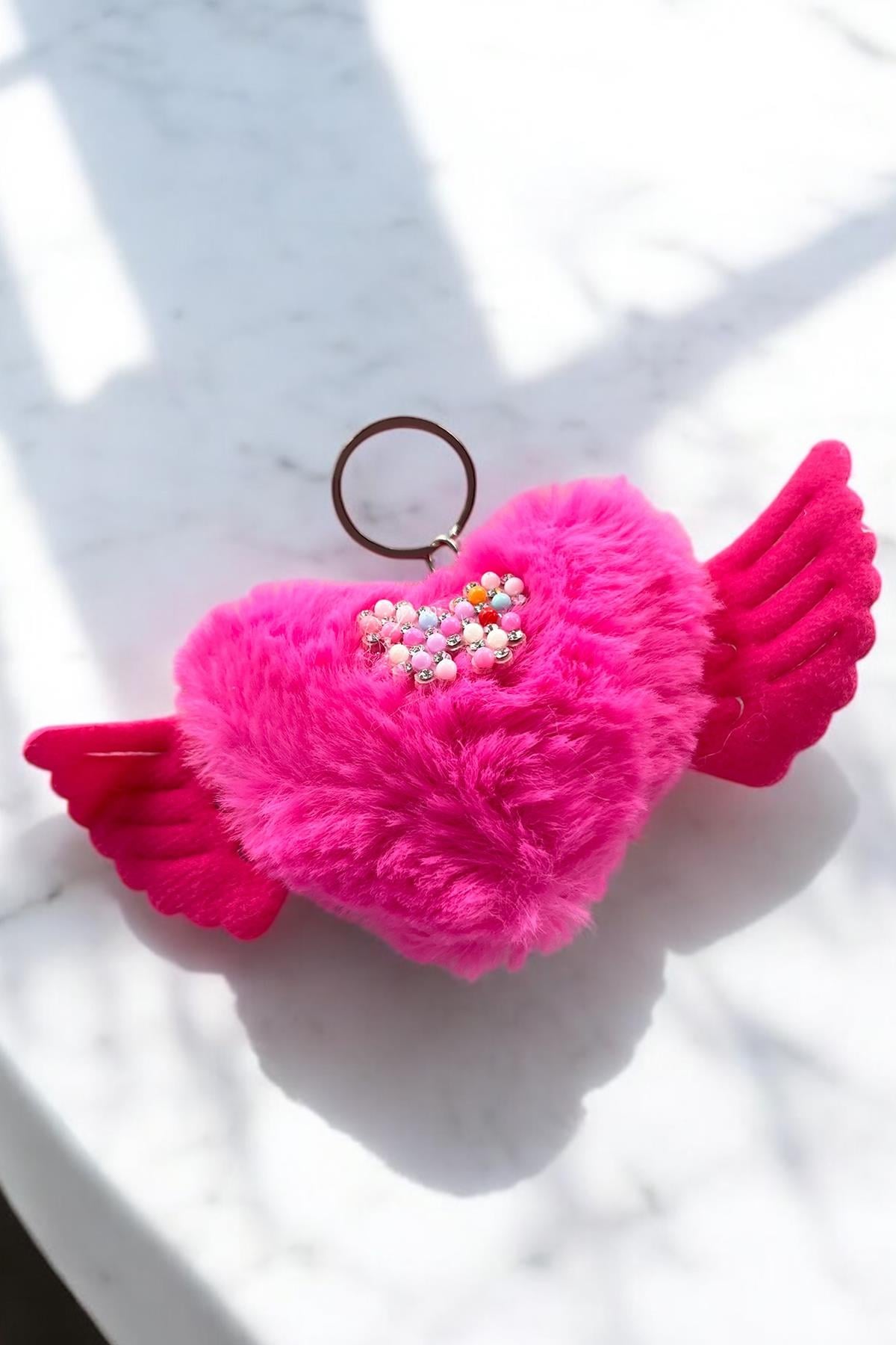 Pembe Renk Karışık Figürlü Kelebek Detaylı Peluş Anahtarlık