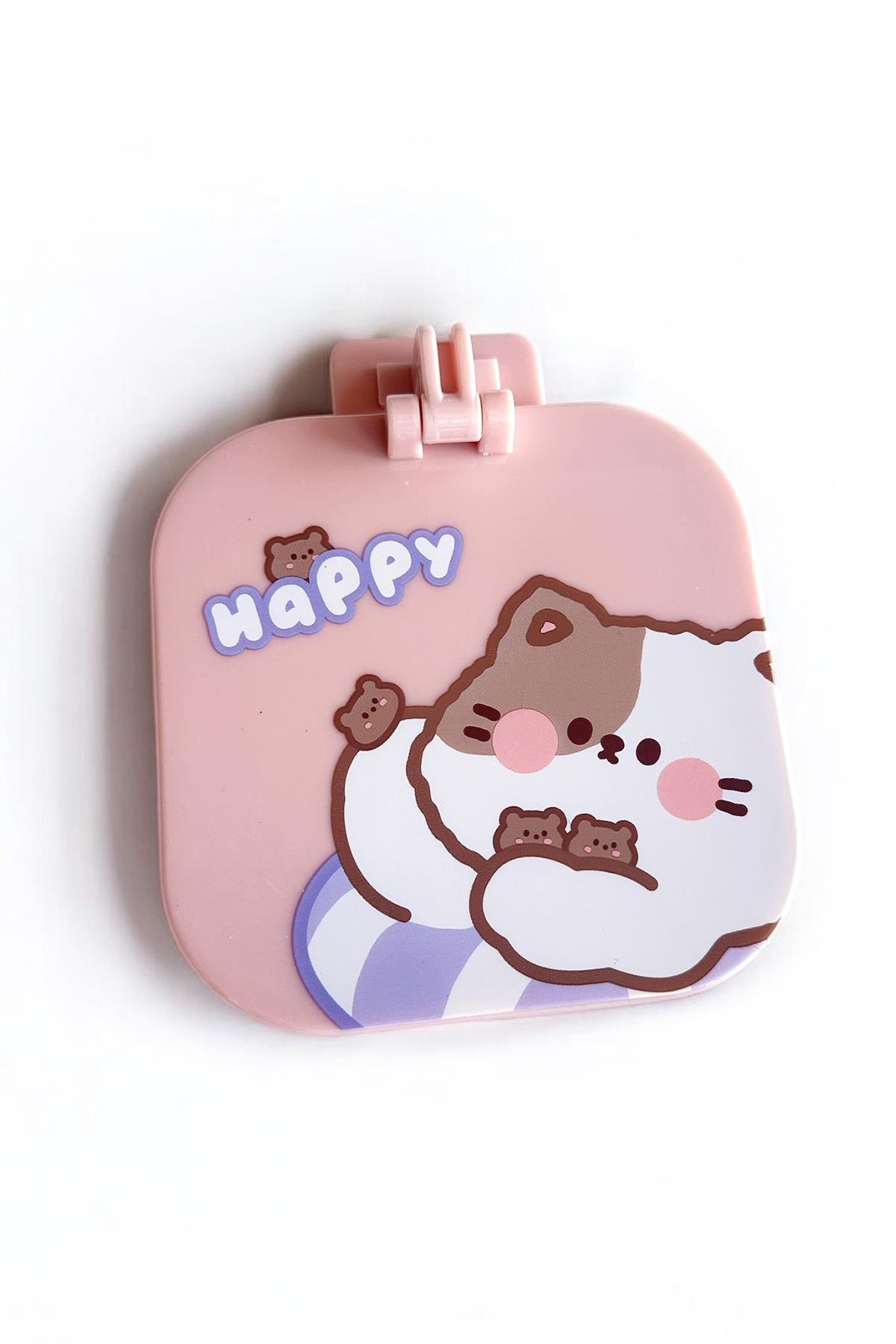 Pembe Renk Karışık Figürlü Tarak / Masa Aynası Set