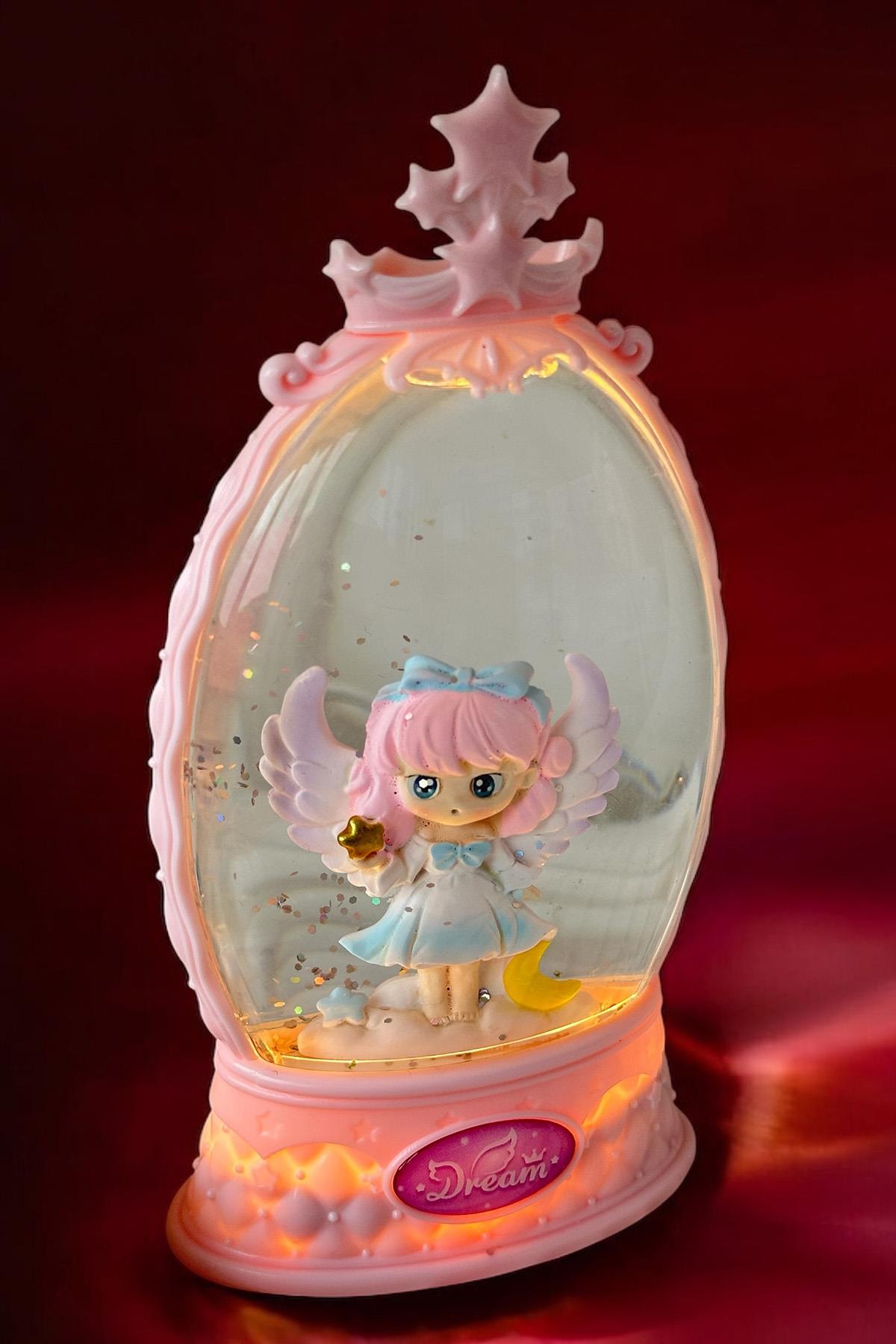 Pembe Renk Kız Figürlü Müzikli Ve Işıklı Kar Küresi