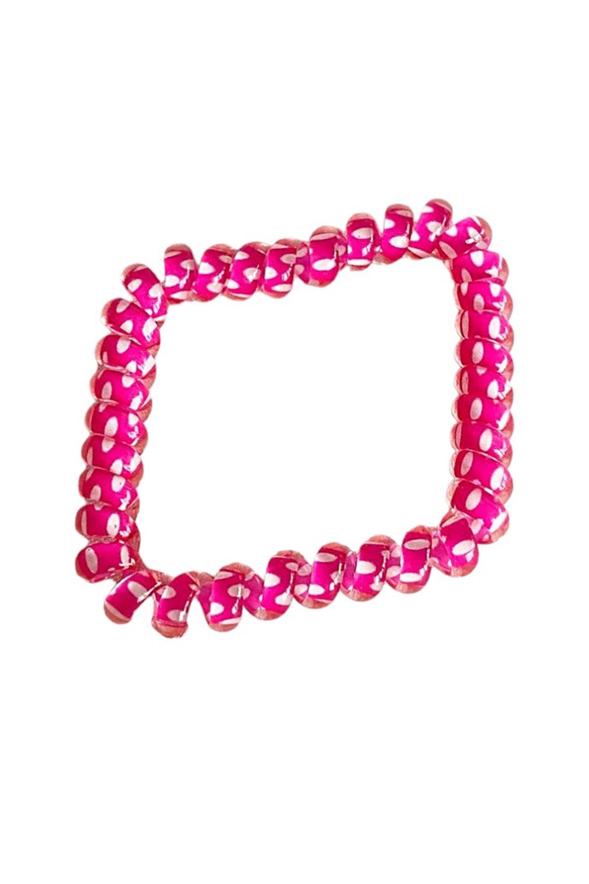 Pembe Renk Puantiyeli Helezon Lastik Toka