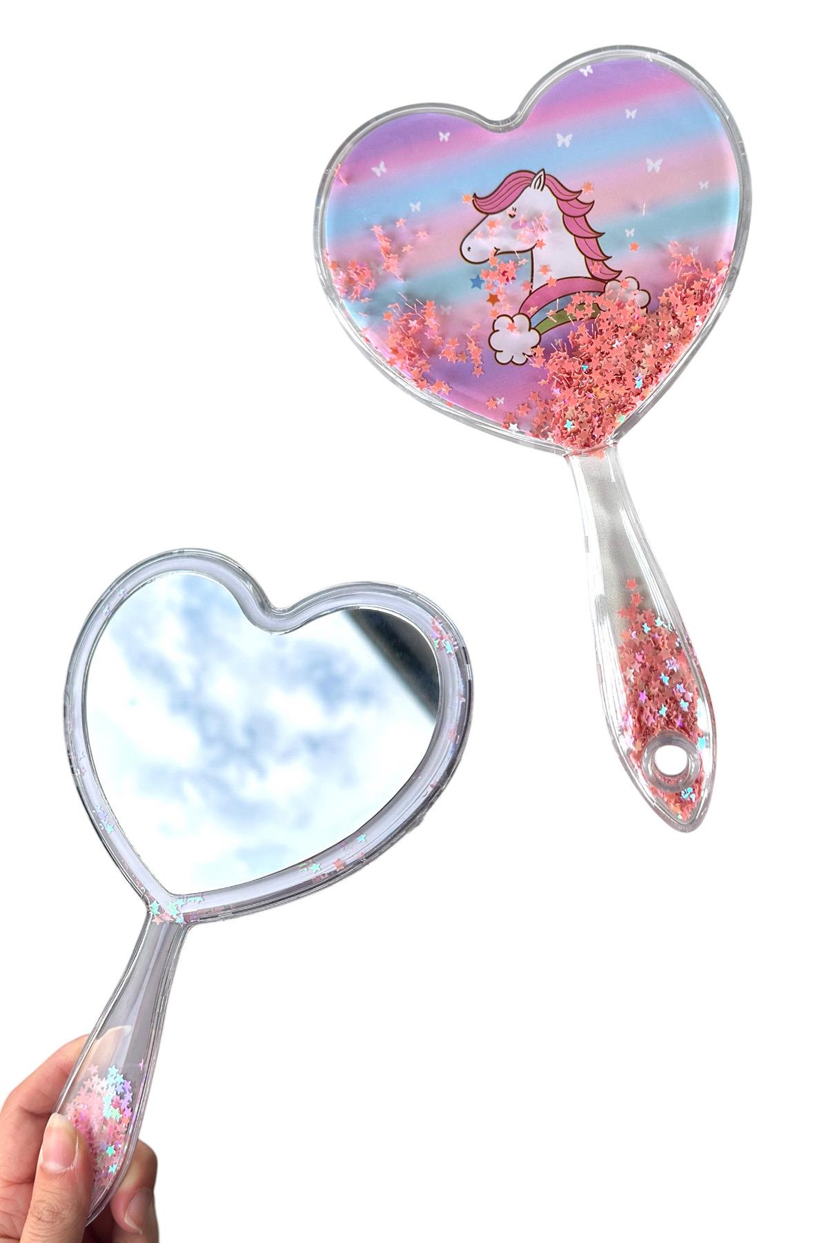 Pembe Renk Pul Detaylı Unicorn Figürlü El Aynası
