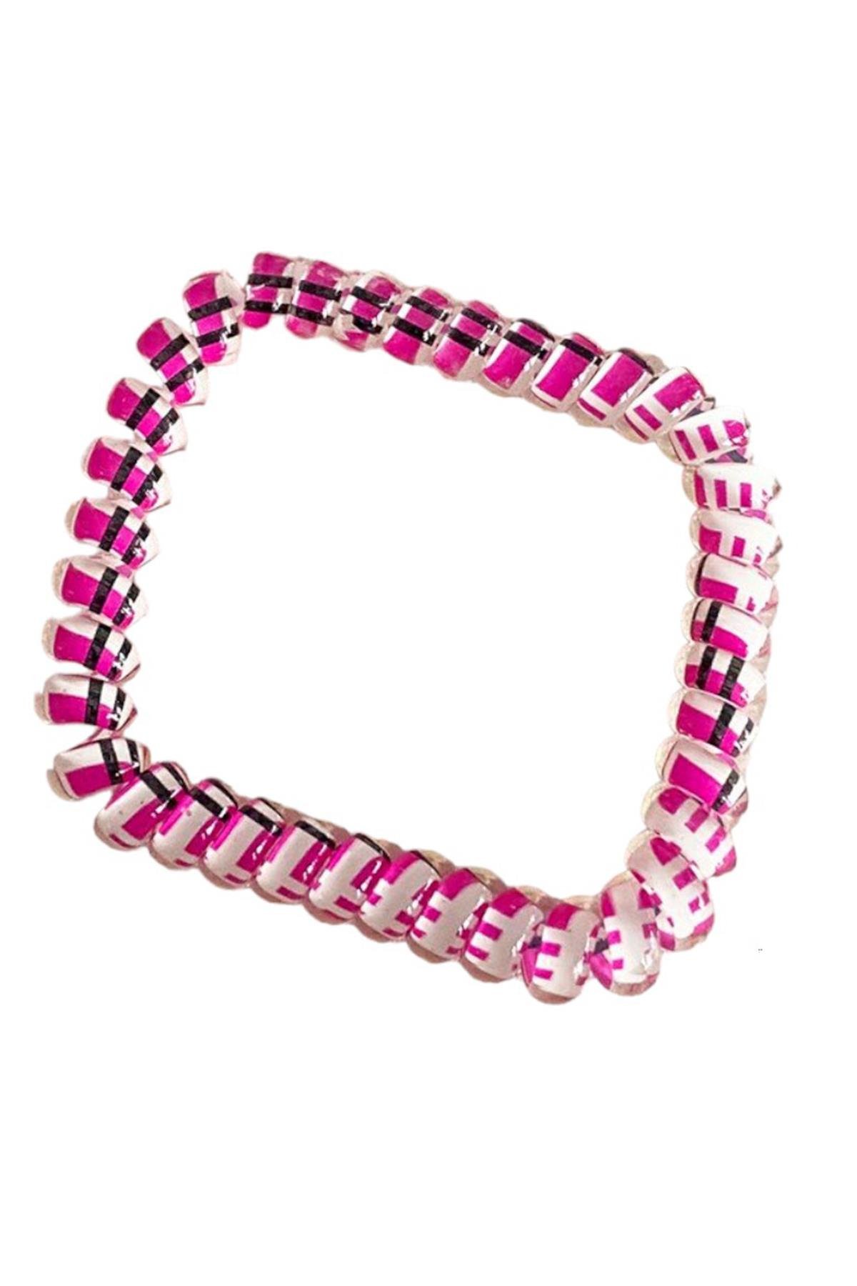 Pembe Renk Siyah Çizgili Helezon Lastik Toka