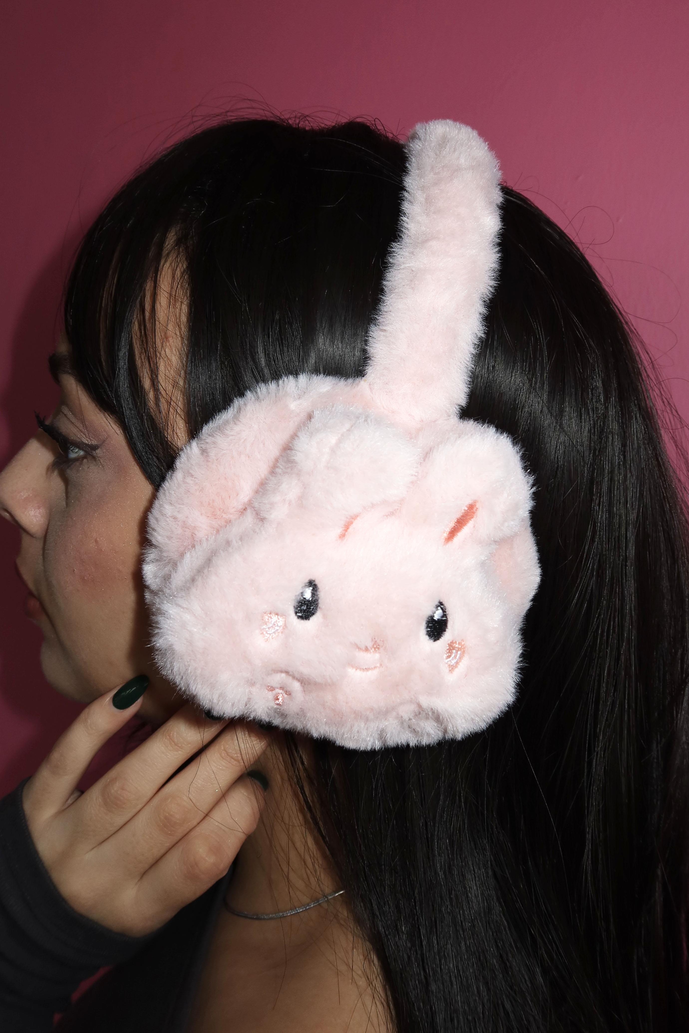 Pembe Renk Tavşan Figürlü Peluş Kulaklık