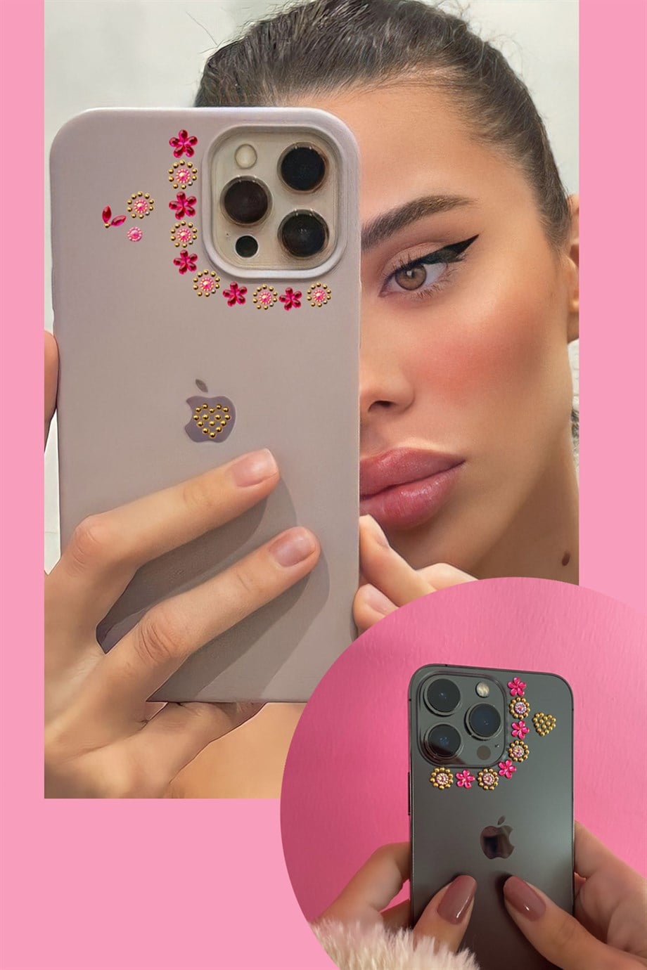 Pembe Renk Telefon Sticker/ Telefon Süsü