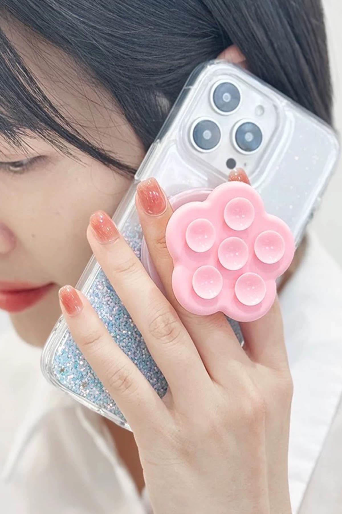 Pembe Renk Vantuzlu Beşgen Telefon Tutucu