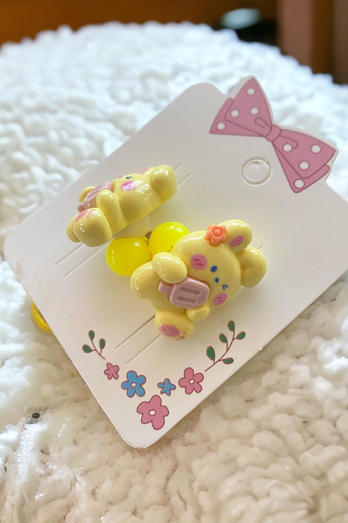 Sarı Renk 2'li Tavşan Figürlü Lastik Toka 