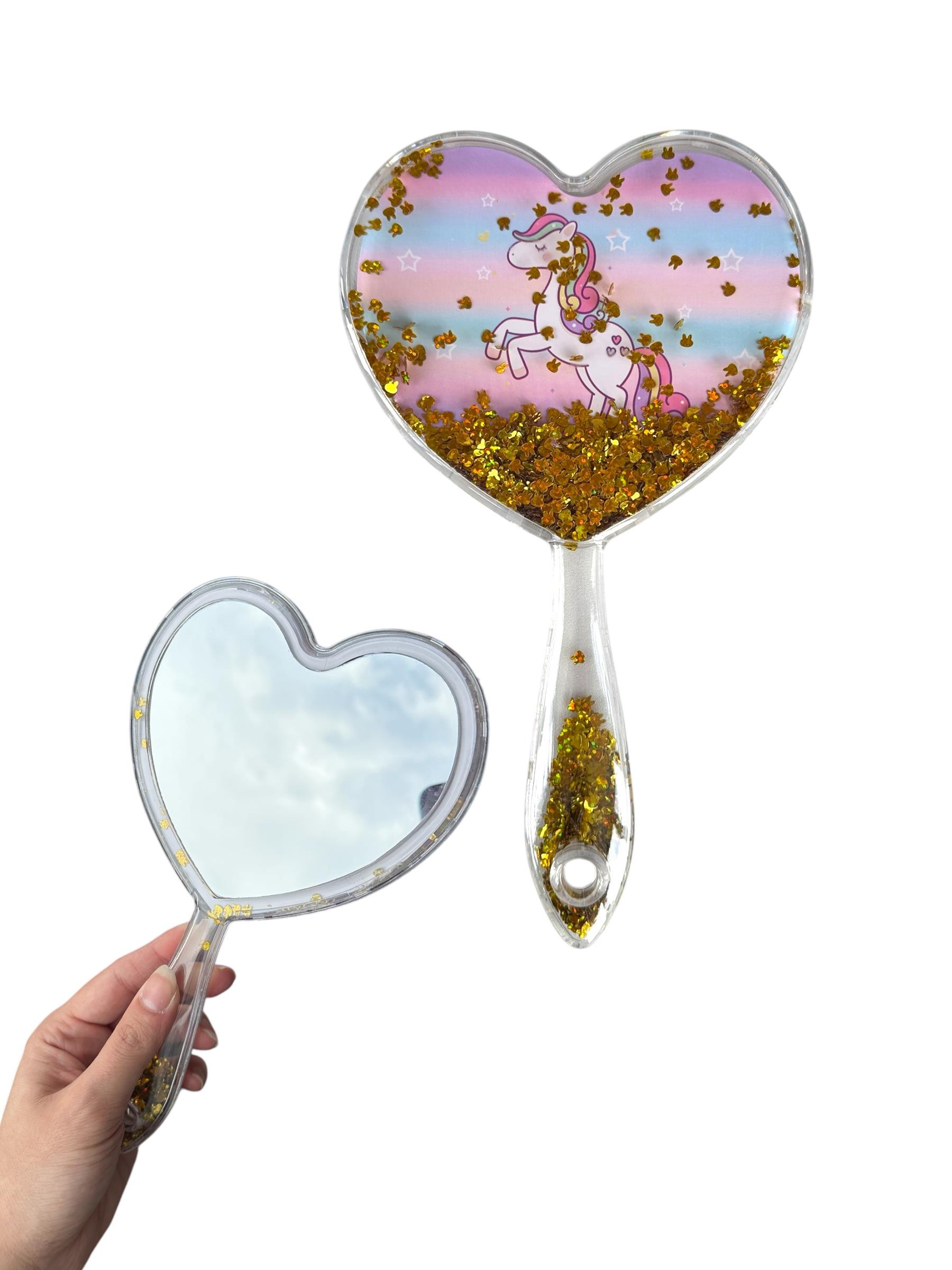 Sarı Renk Pul Detaylı Unicorn Figürlü El Aynası