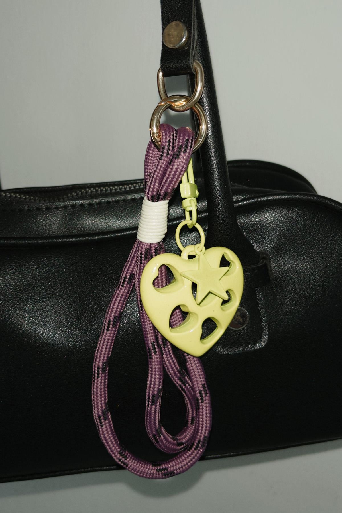 Sarı Ve Mor Renk Kalp Figürlü Çanta Charm/ Anahtarlık
