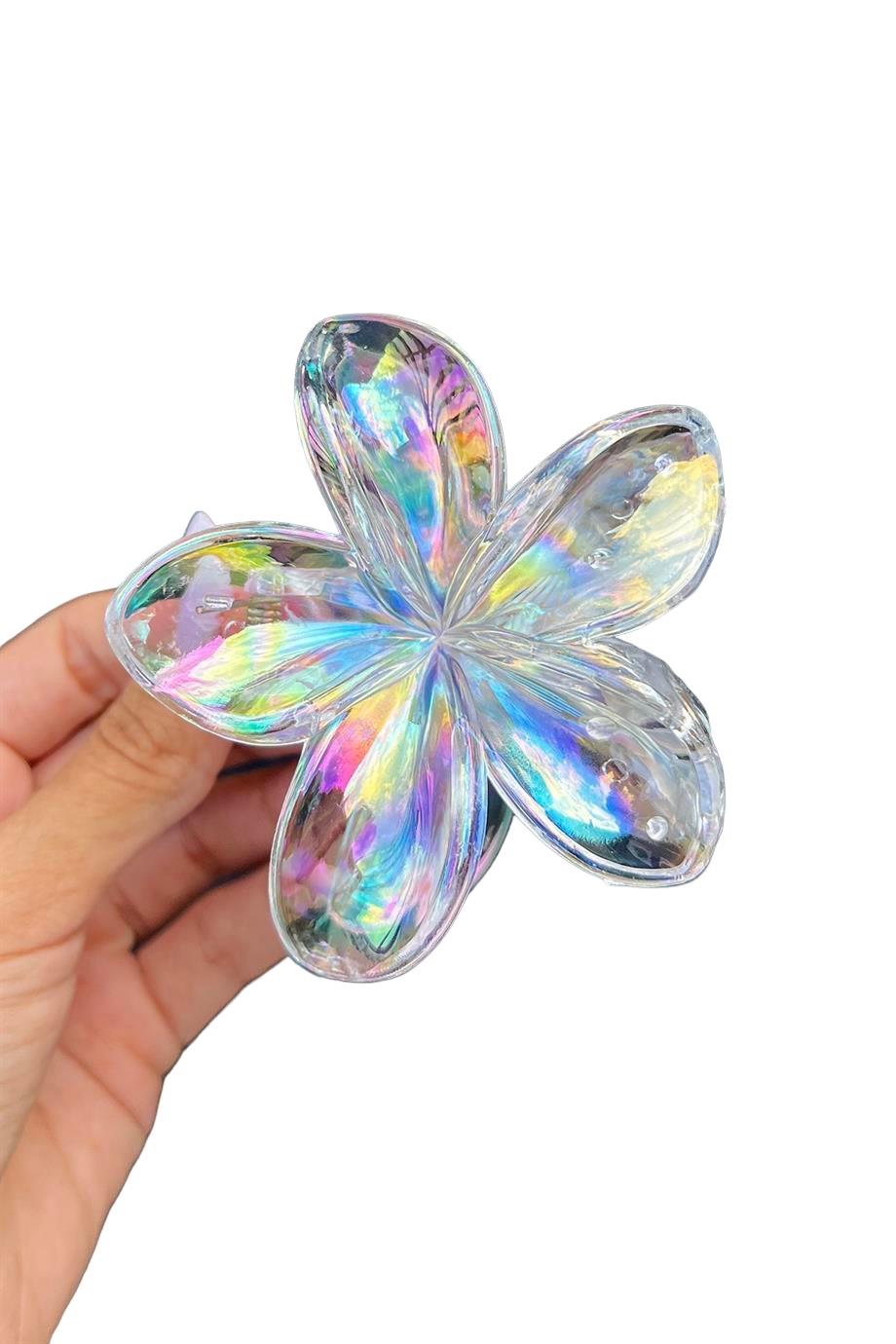 Şeffaf Renk Hologramlı Lotus Çiçek Figürlü  Mandal Toka