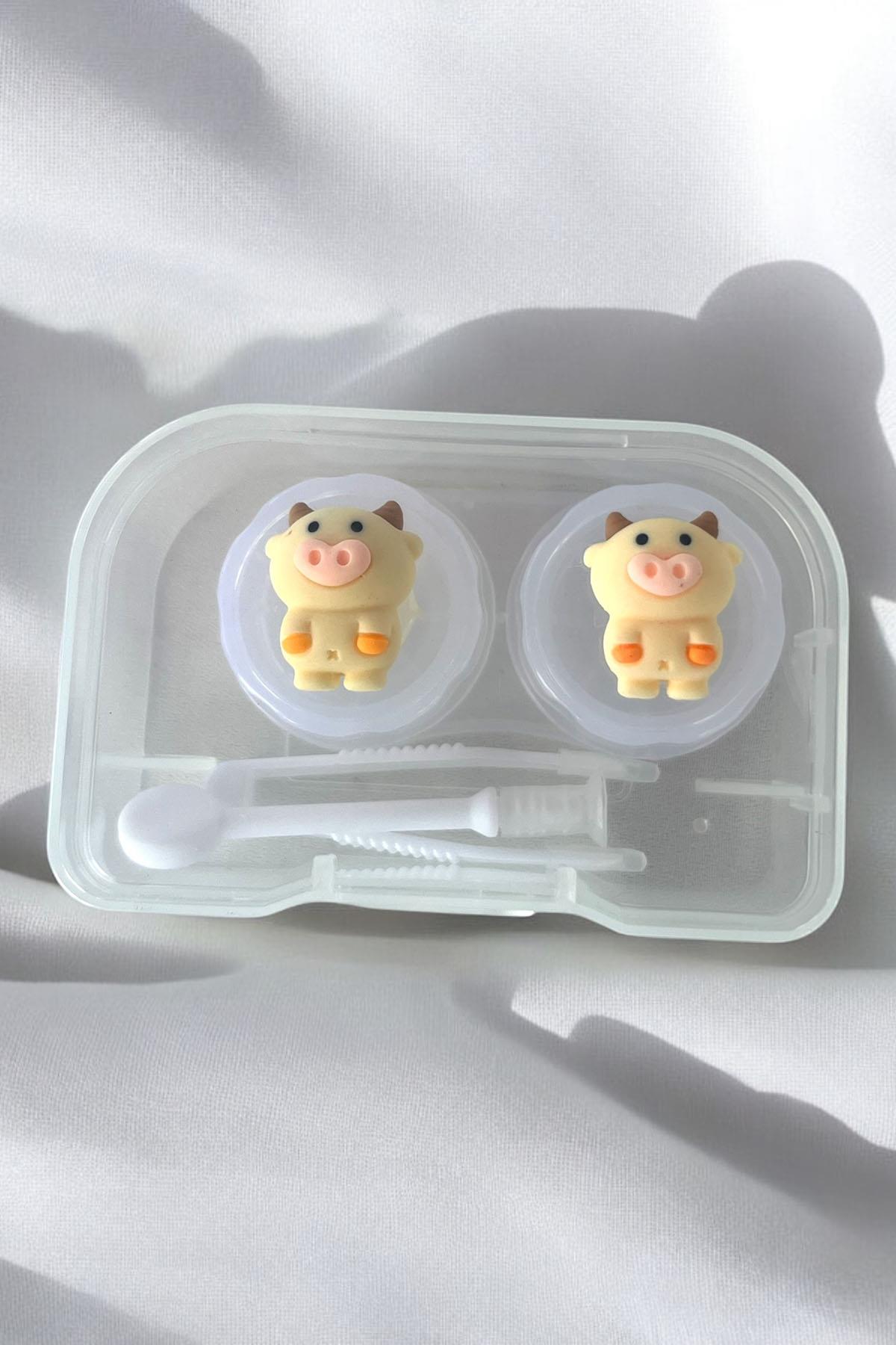 Şeffaf Renk İnek Figürlü Lens Saklama Kutusu