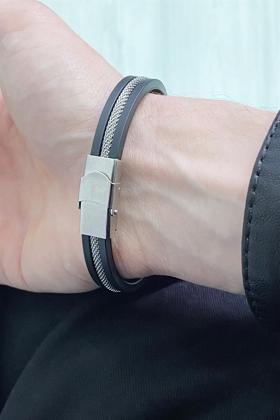 Takistir Jewelry | Silicone Cord Steel Male Bracelet