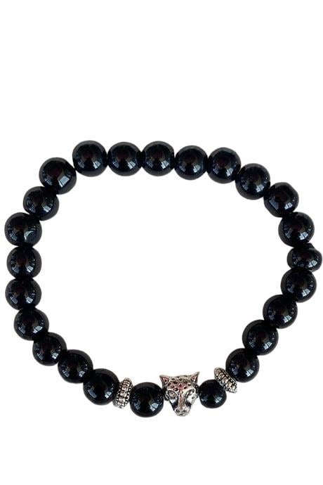 Siyah Renk Boncuk Detaylı Kaplan Figürlü Erkek Bileklik