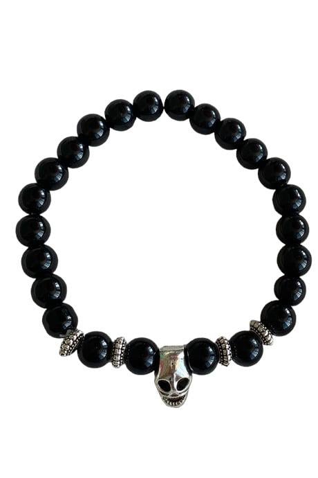 Siyah Renk Boncuk Detaylı Kuru Kafa Figürlü Erkek Bileklik