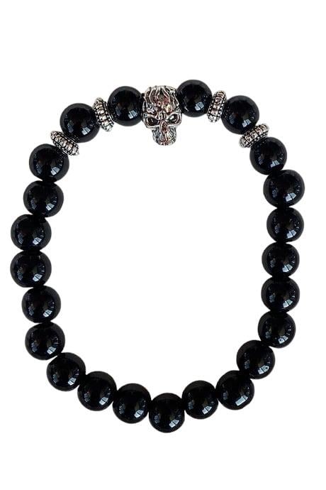 Siyah Renk Boncuk Detaylı Kuru Kafa Figürlü Erkek Bileklik 