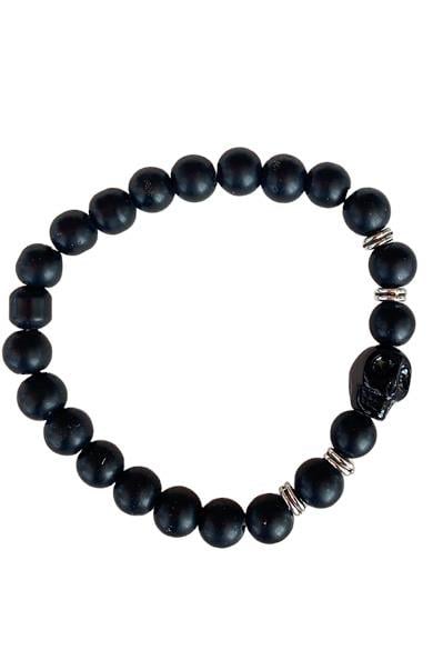 Siyah Renk Boncuk Detaylı Kuru Kafa Figürlü Erkek Bileklik 