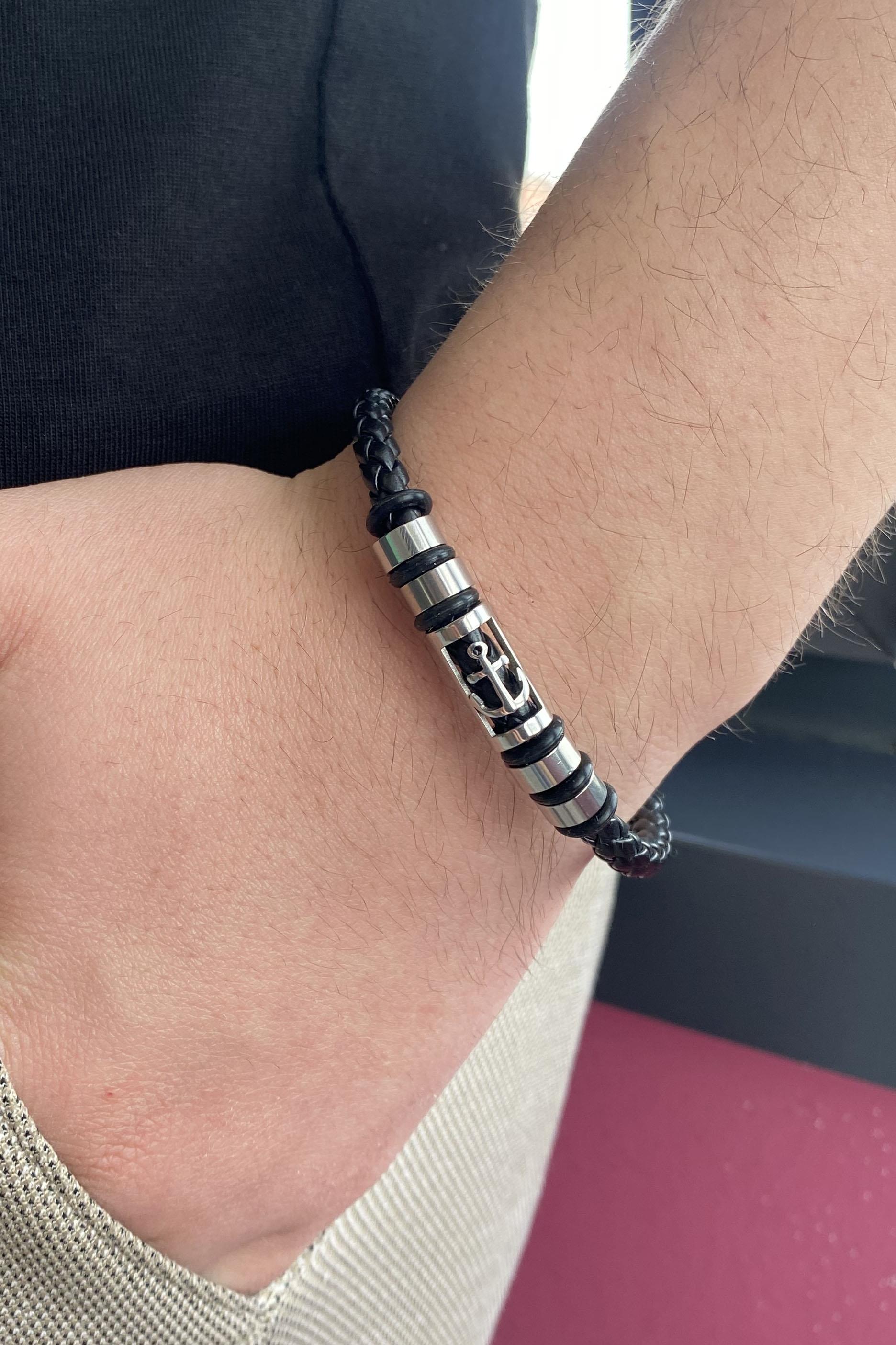 Siyah Renk Çapa Figürlü Çelik Bileklik 