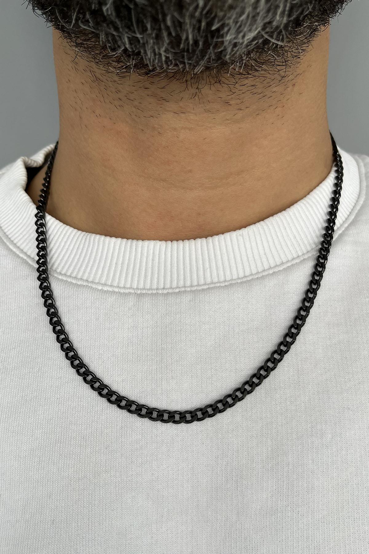 Siyah Renk Erkek Zincir Çelik Kolye (55cm)