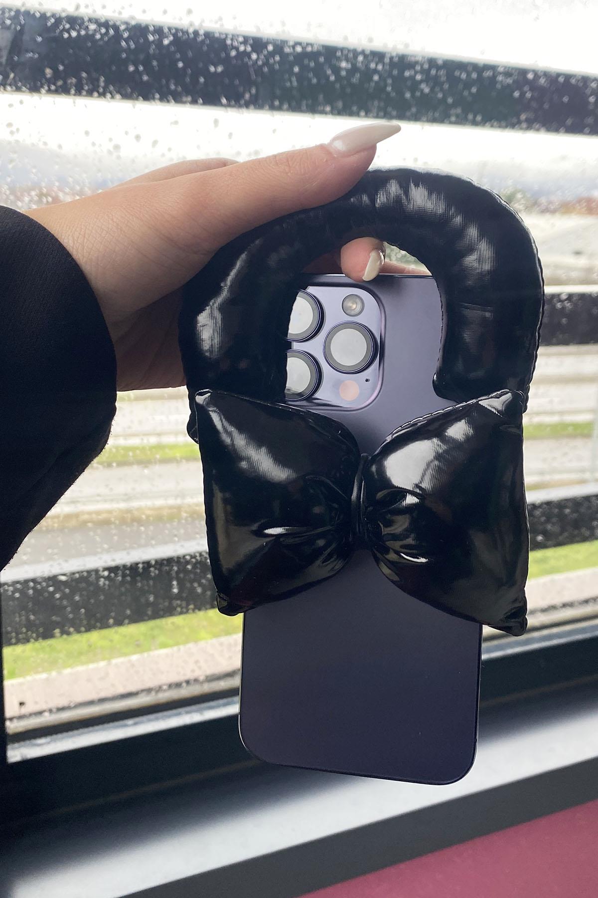 Siyah Renk Fiyonk Figürlü Telefon Aksesuarı