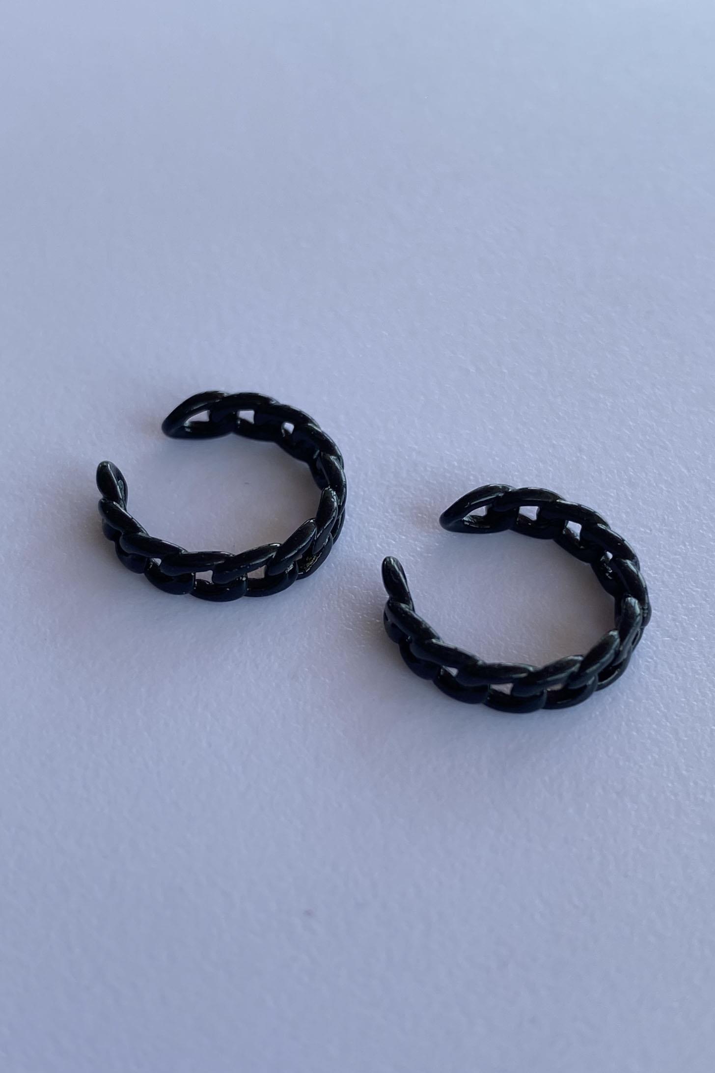 Siyah Renk Halka Ear Cuff (Çift)