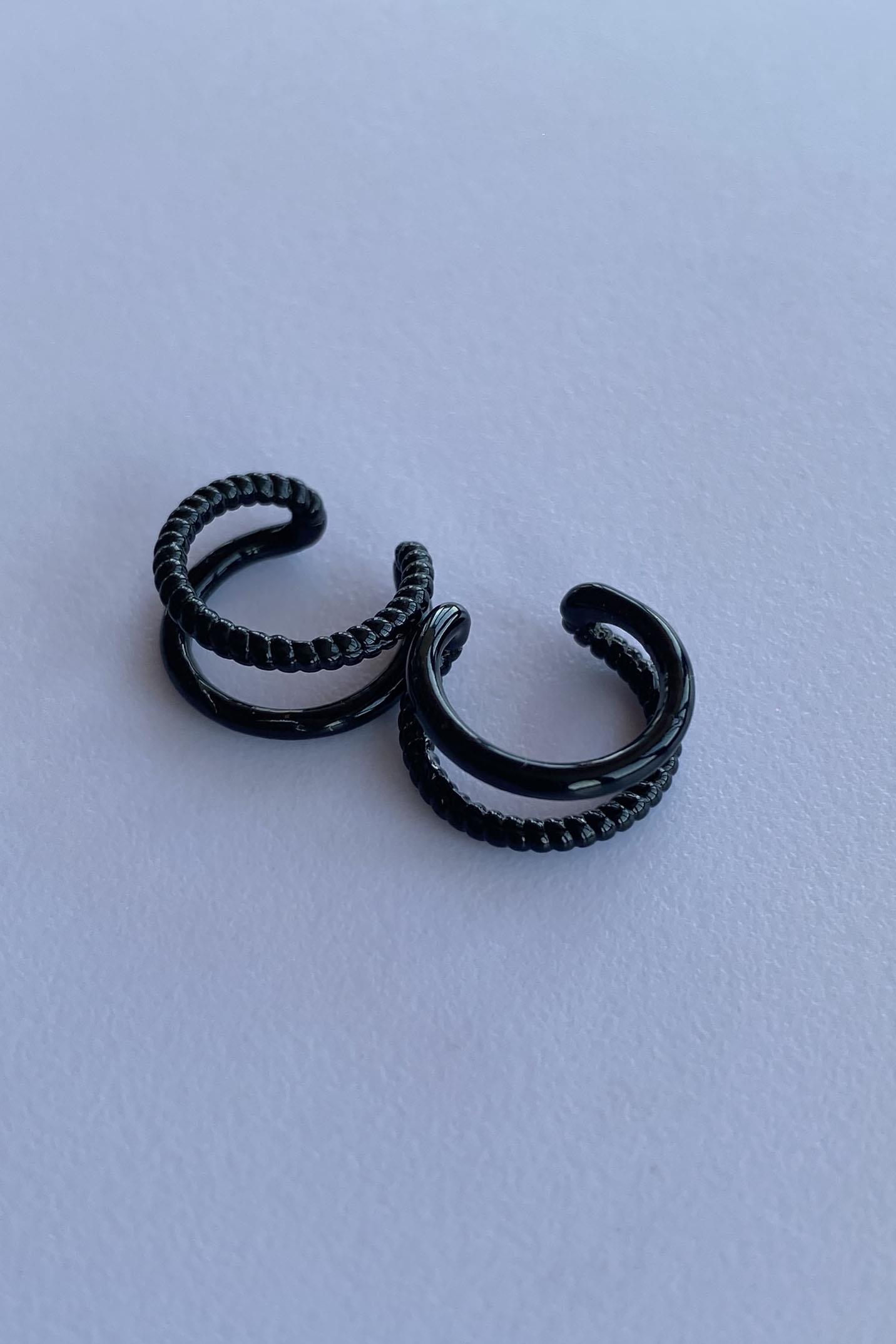 Siyah Renk Halka Ear Cuff (Çift)