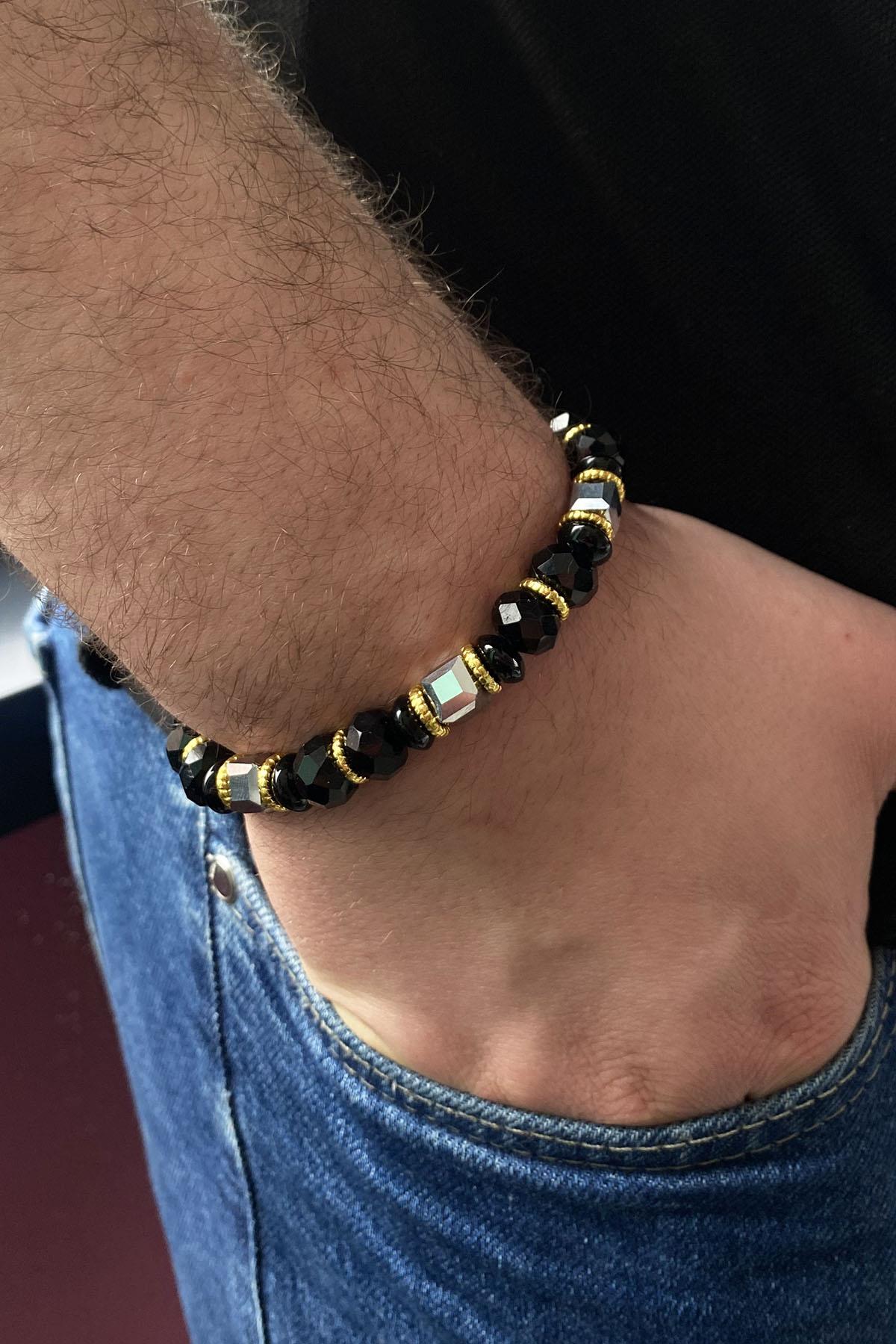 Siyah Renk Hematit Taşlı Erkek Bileklik