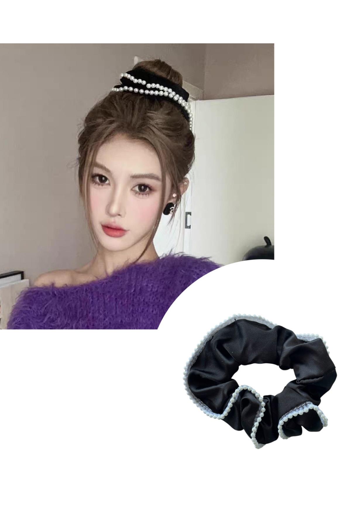 Siyah Renk İnci Detaylı Simit Toka