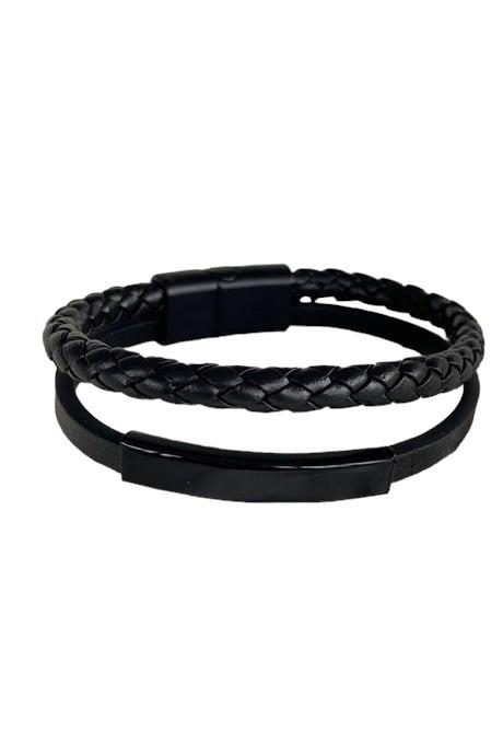 Siyah Renk Metal Detaylı Deri Bileklik 