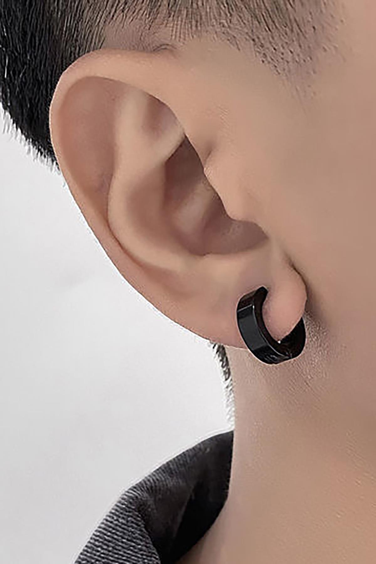 Siyah Renk Unisex Çelik Halka Küpe (Çift)