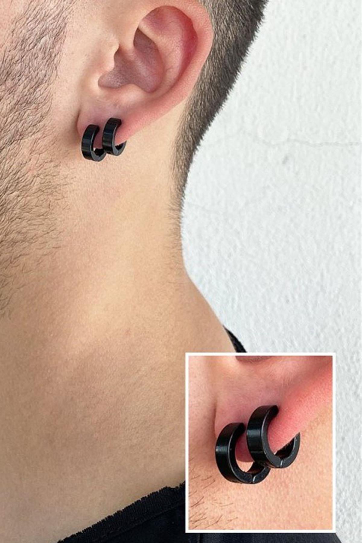 Siyah Renk Unisex Halka Küpe (Çift)