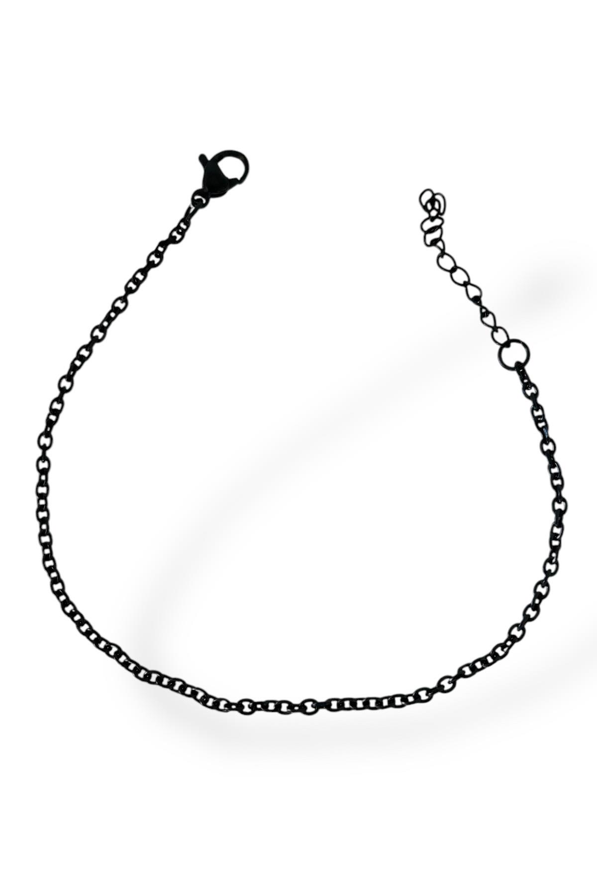 Siyah Renk Zincir Detaylı Çelik Erkek Bileklik