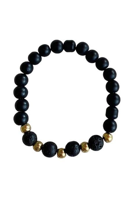 Siyah Ve Altın Renk Boncuk Detaylı Erkek Bileklik 