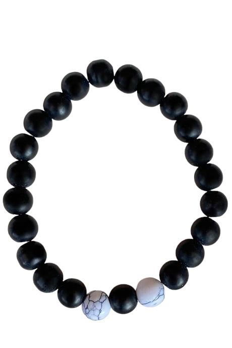 Siyah Ve Beyaz Renk Boncuk Detaylı Erkek Bileklik