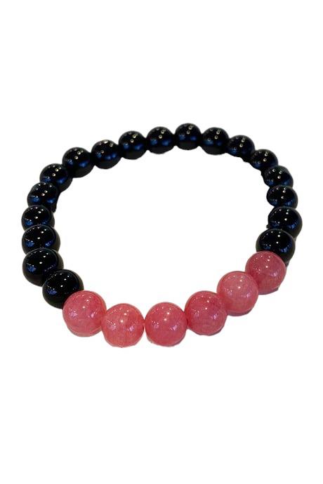 Siyah Ve Pembe Renk Boncuk Detaylı Erkek Bileklik