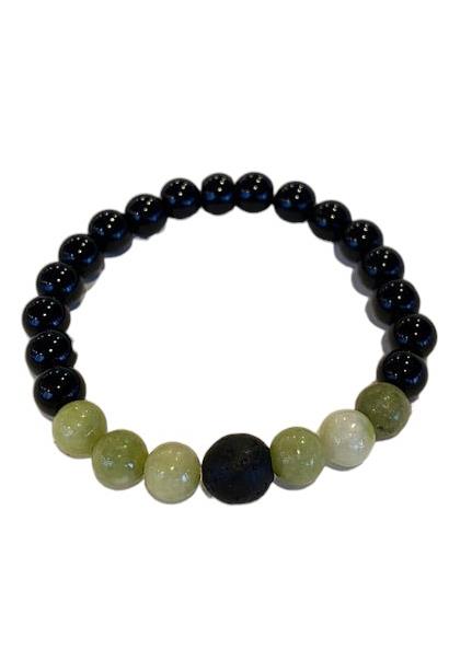 Siyah Ve Yeşil Renk Boncuk Detaylı Erkek Bileklik