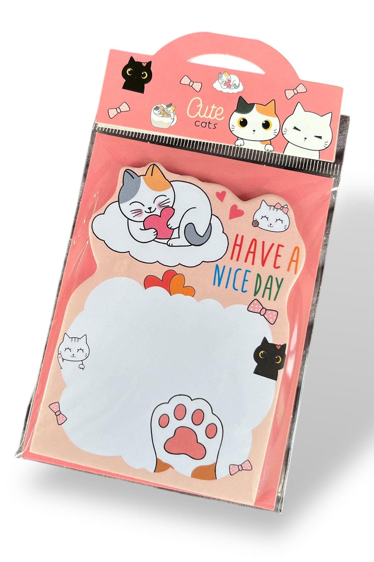 Somon Renk Kedi Figürlü Yapışkanlı Not Kağıdı