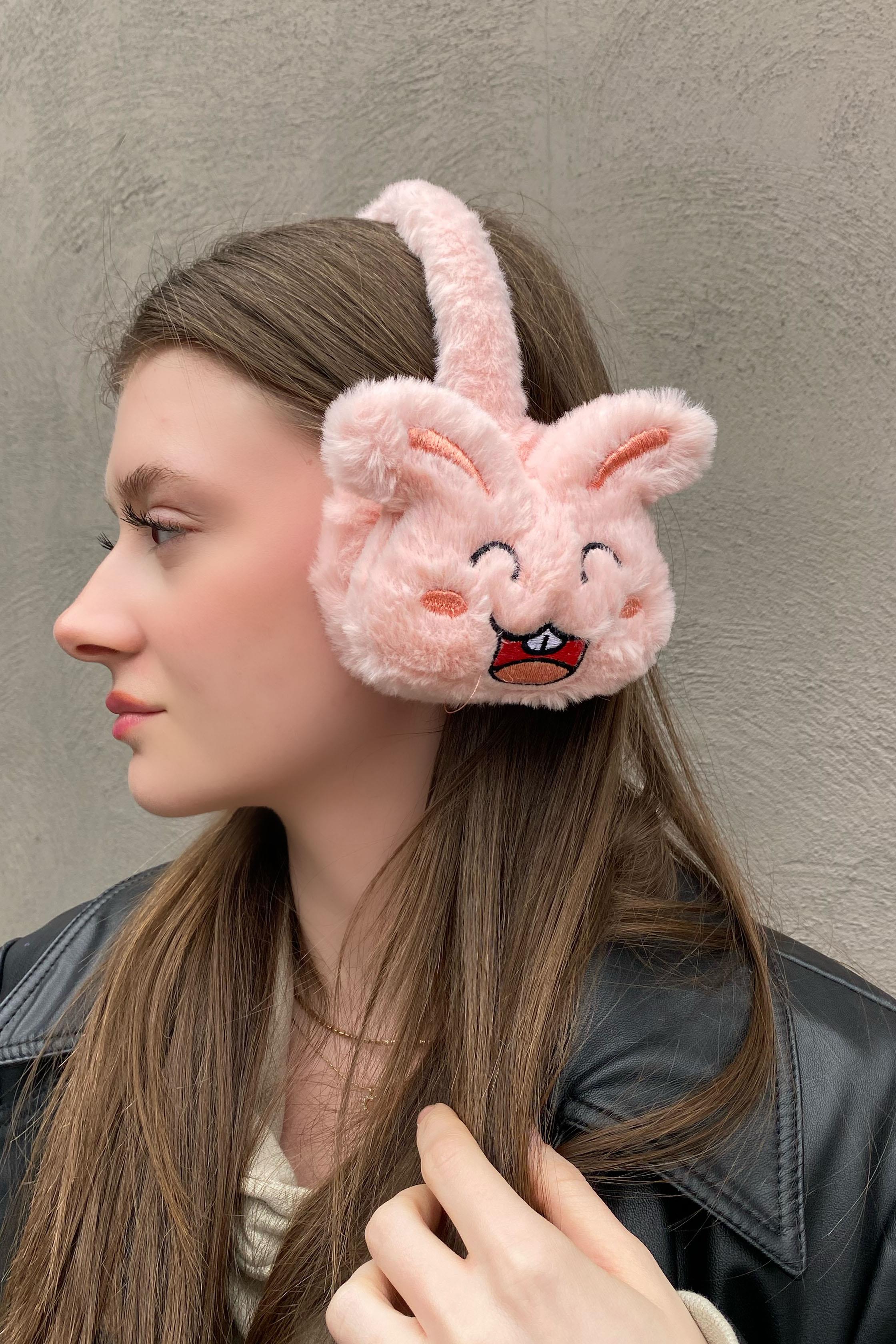Somon Renk Tavşan Detaylı Peluş Kulaklık