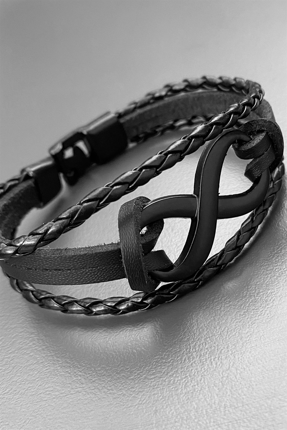 Leather Bracelet with Steel Infinity Sign for Men  AKROCHIC