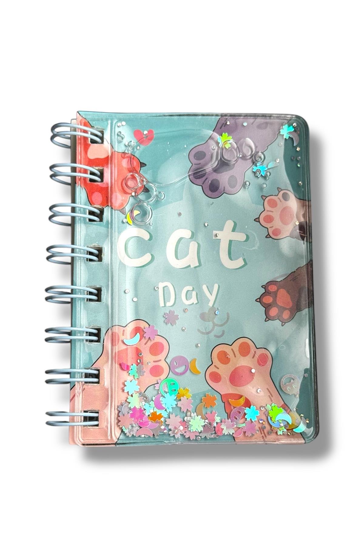 Turkuaz Renk Pati Figürlü Cat Day Yazılı Defter