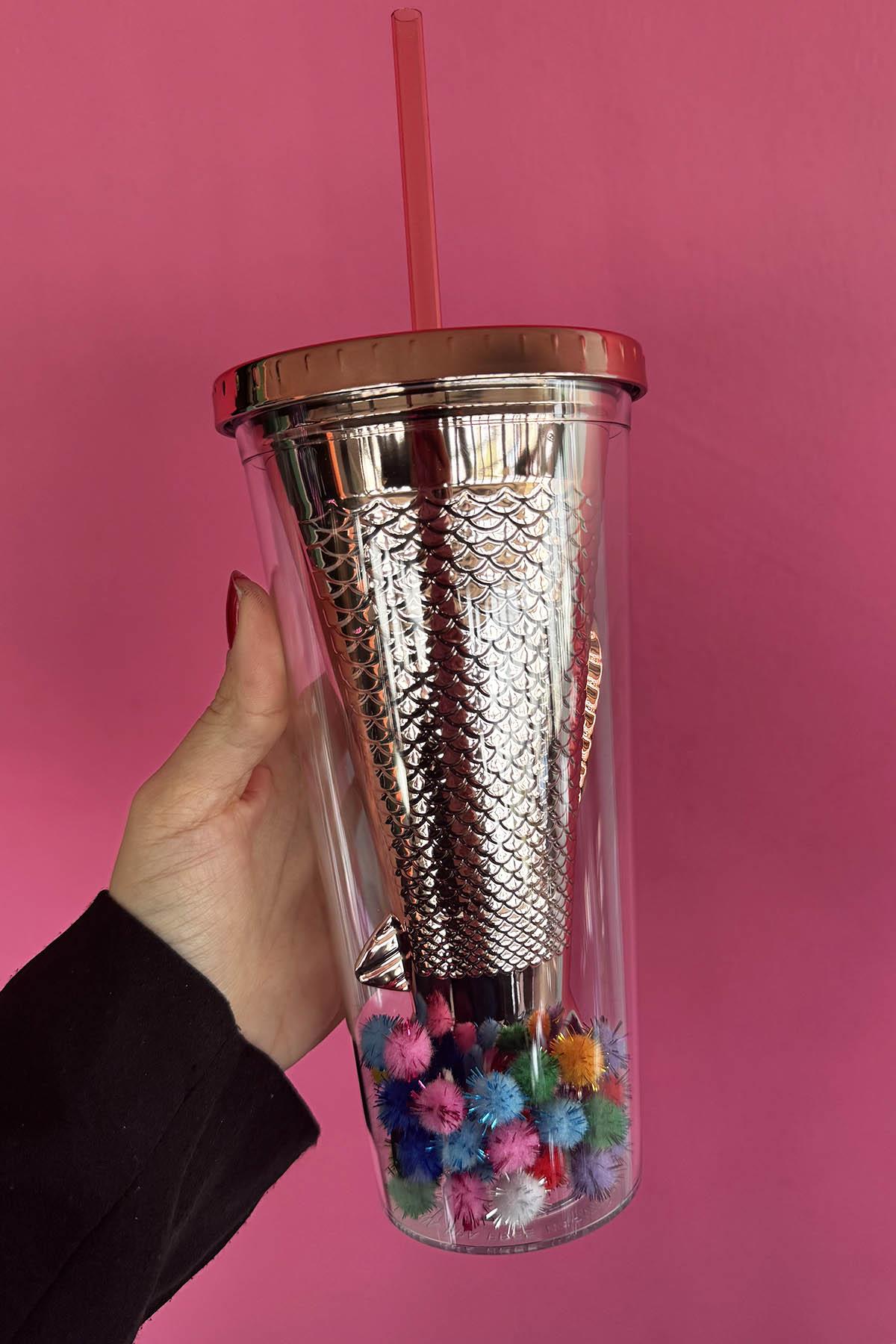 Turuncu Renk Kuyruk Figürlü Ponpon Detaylı Pipetli Suluk