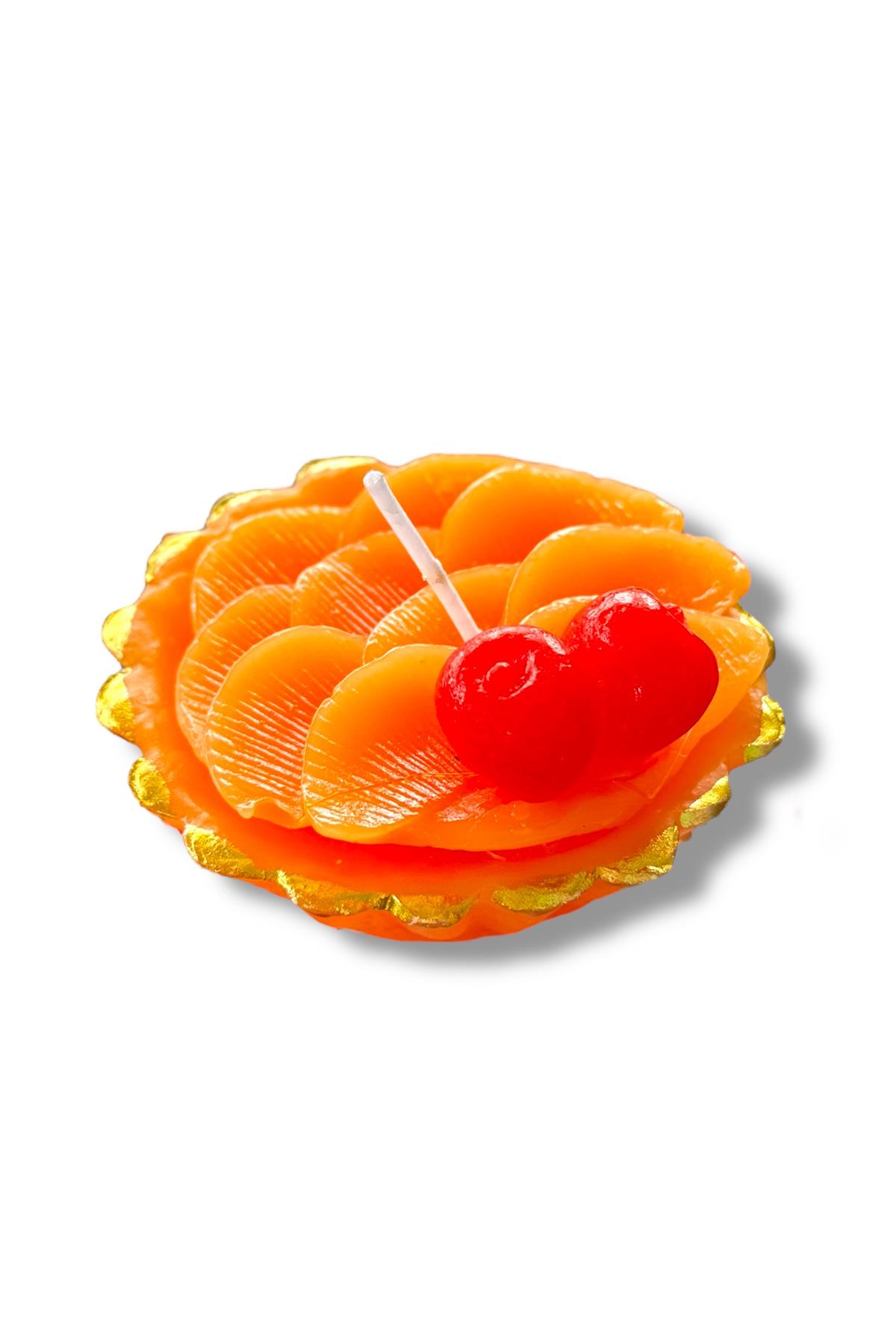 Turuncu Ve Kırmızı Renk Meyve Figürlü Kokulu Dekoratif Mum