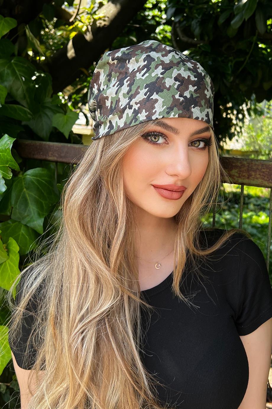 Yeşil Renk Kamuflaj Desenli Unisex Fular