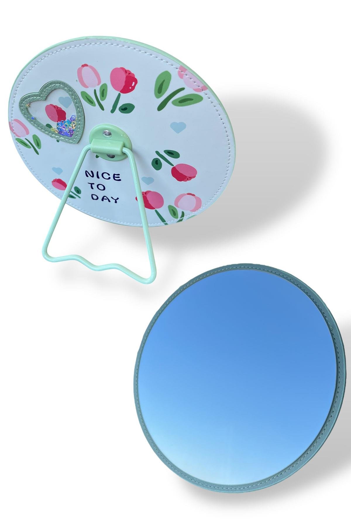 Yeşil Renk Karışık Figürlü Yuvarlak Masa Aynası