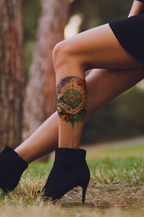 Tattoo of Compass rose Leg