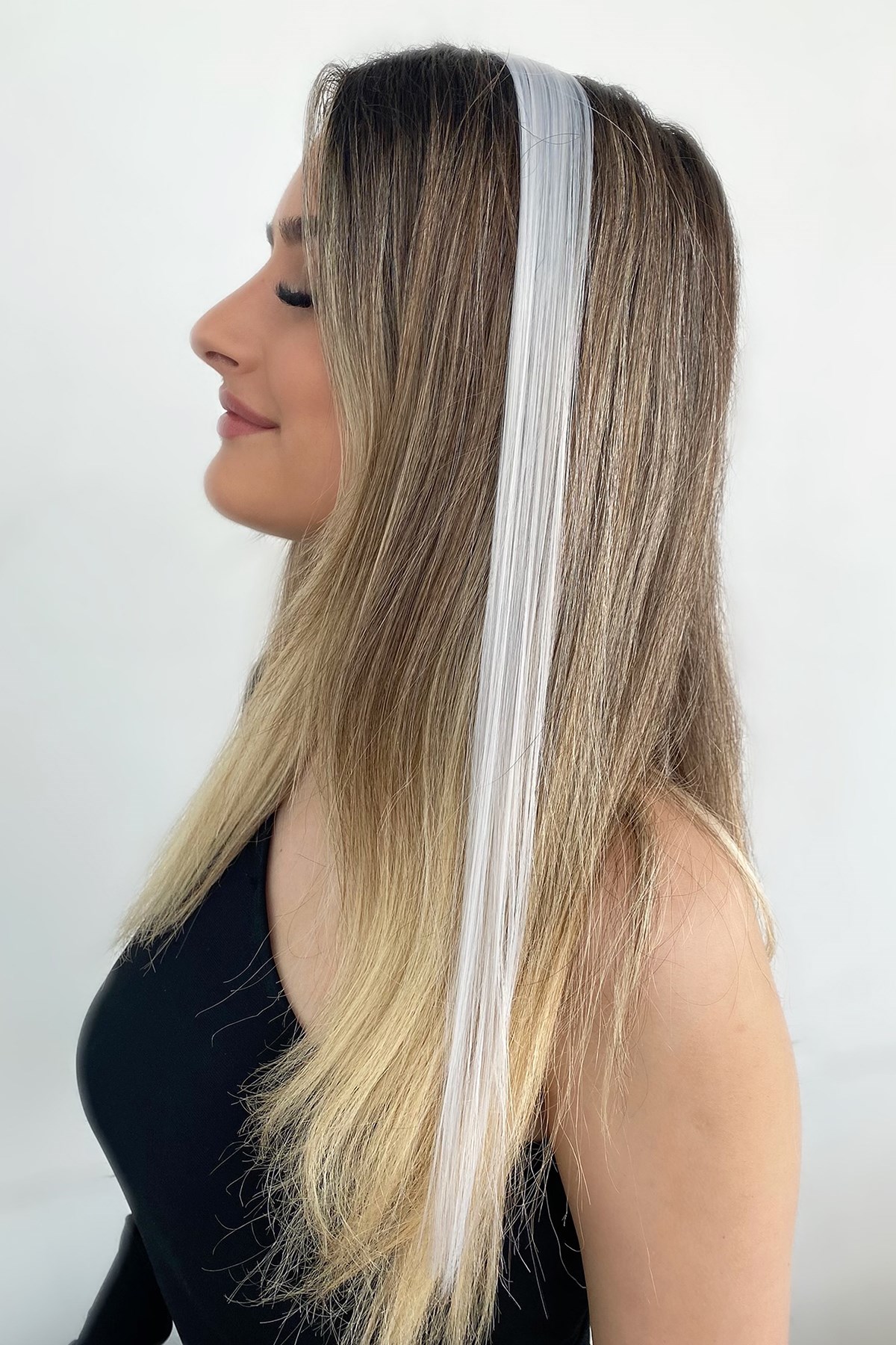 Takistir Bijouterie Online | Gray Color Snaps Side Hair Extension 48 Cm