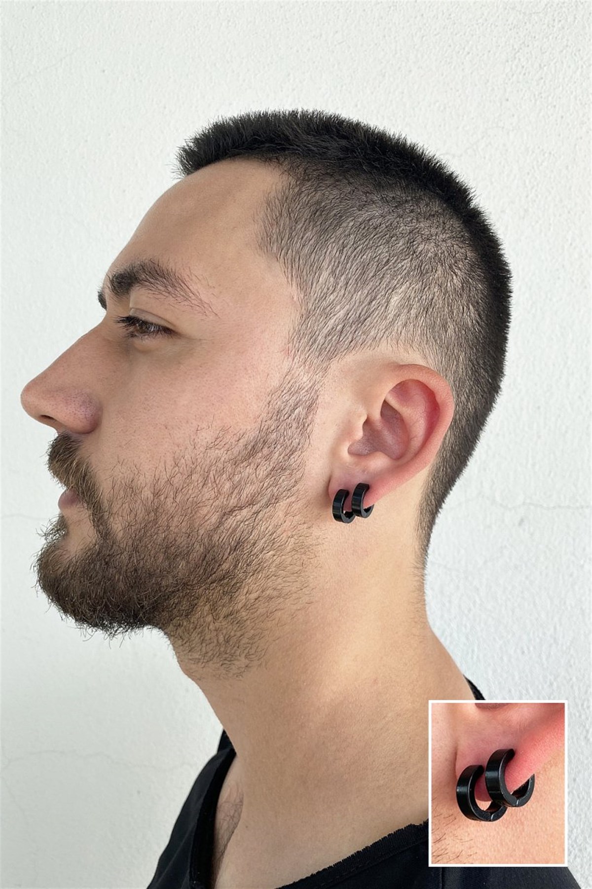 Takistir Bijouterie Online | Black Color Compression Men's Hoop Earrings
