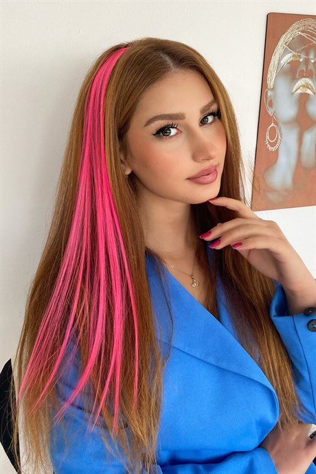 Yan Çıt Çıt Postiş  Neon Pembe Renk 50 Cm