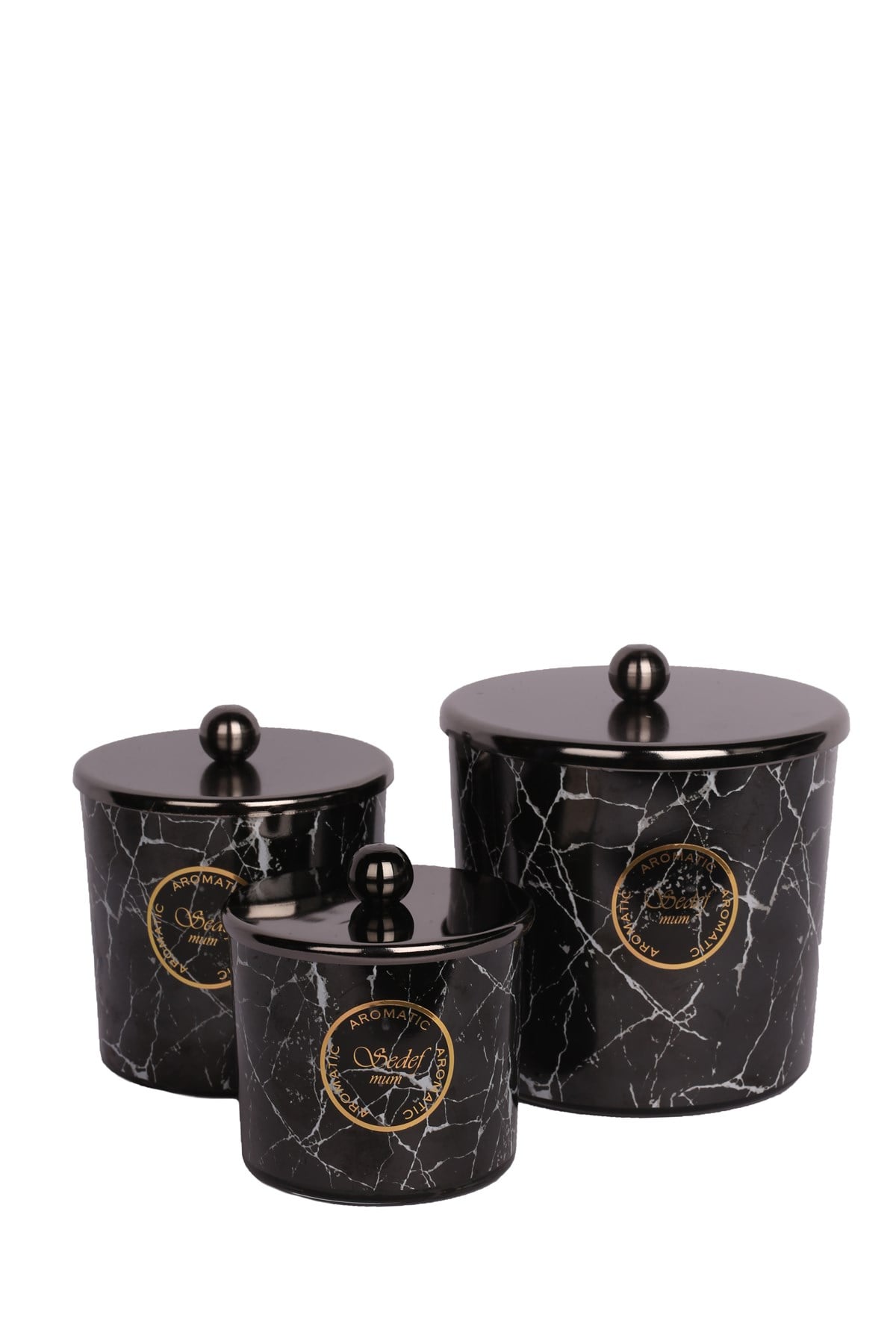 AROMATİC AMBER KOKUSU - 3 BOY SİYAH MERMER DESENLİ CAM