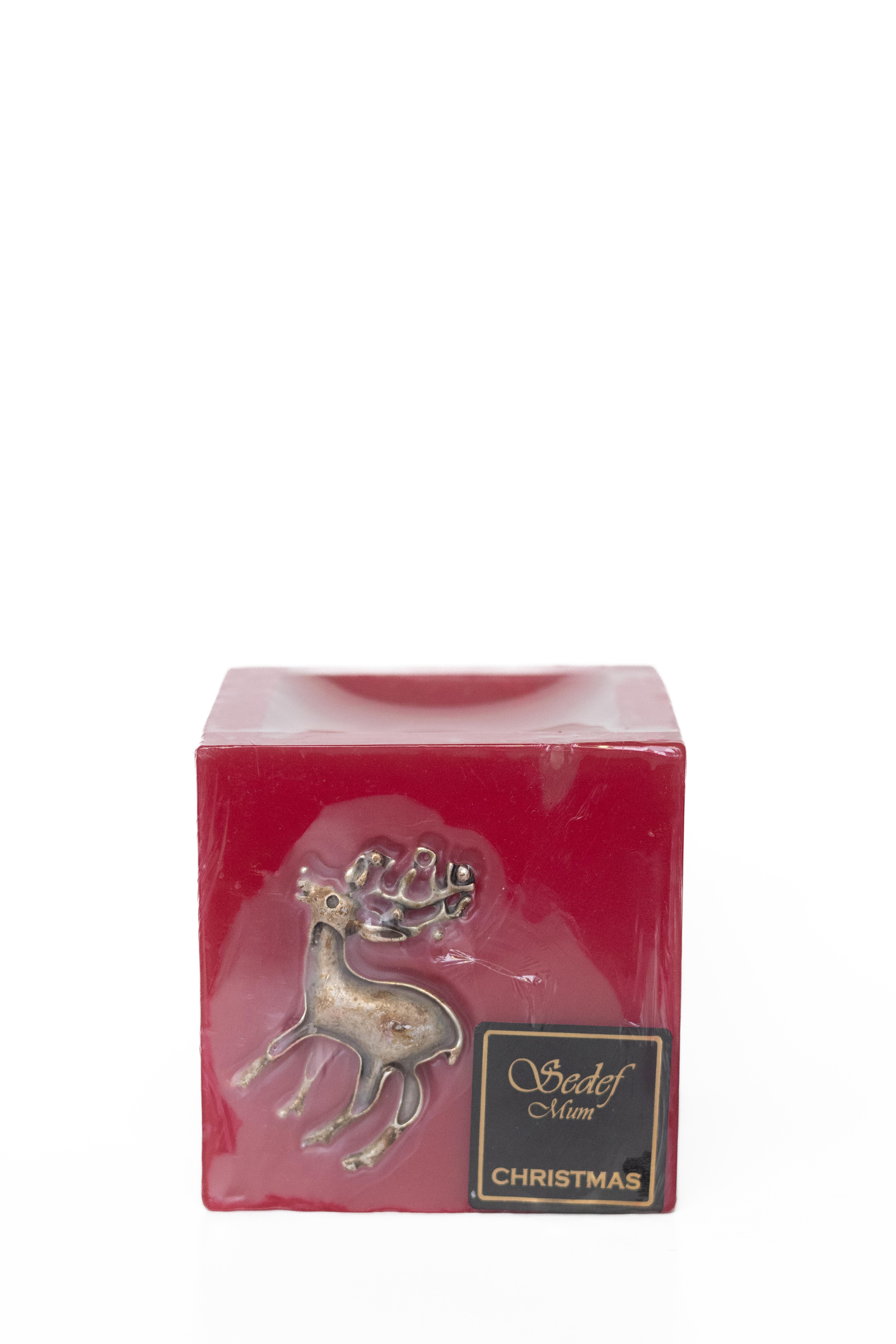 CHRISTMAS KOKULU (APPLE&CINNAMON) KARE METAL GEYİKLİ MUM - KIRMIZI RENK